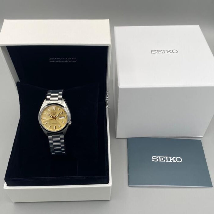 Seiko 5 Sports SNXS Automatic Gold Dial Silver Steel Strap Watch for Men - SRPL59K1 - Image 12